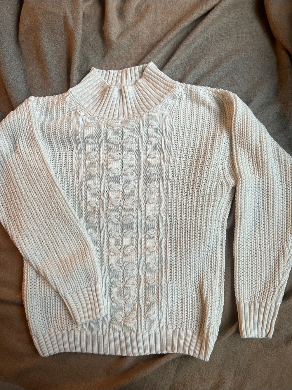 Perry Ellis America Cable Knit Mockneck Sweater in White